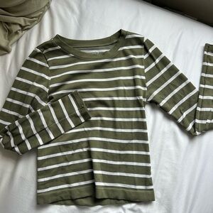 eye candy Olive & White Striped Ribbed Long Sleeve Top